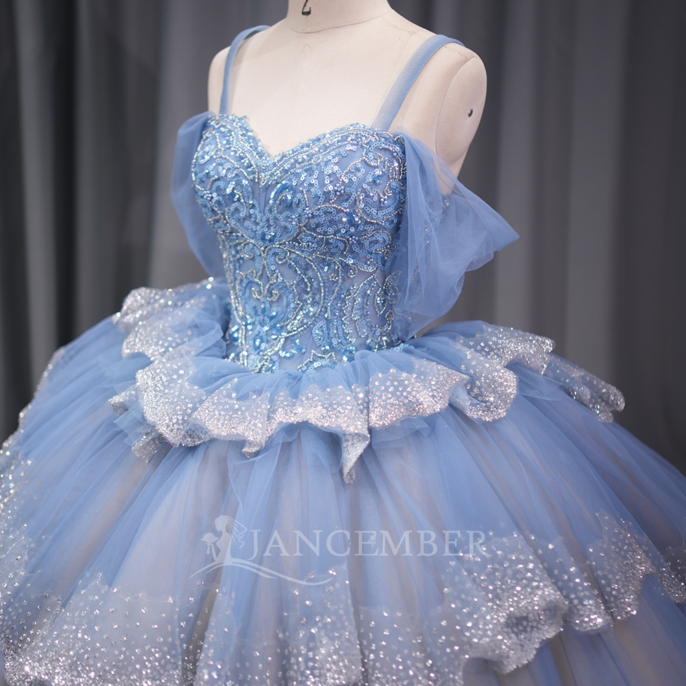 strapless open back dress Luxurious Sparkle V-Neck Sleeveless Sequin Prom Party Gowns with Puffy Flowers Skirt main image 1