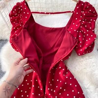 Robe longue SML à col carré et pois, nouvelle collection été, avec manches bouffantes et taille cintrée, style doux et élégant, coupe évasée