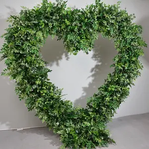 Event Party Backdrop Heart Shaped Stand Green Artificial Flowers Arch For Wedding Decoration