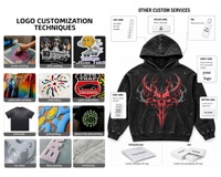 Sweat-shirt à capuche oversize unisexe en coton épais avec motif tête de mort délavé à l'acide, style streetwear