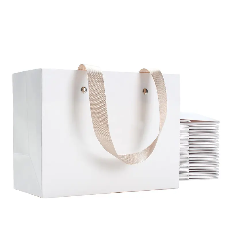 뜨거운 판매 환경 친화적 인 종이 가방 양면 인쇄 로고 흰색 크래프트 종이 선물 가방 핸들