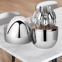 En Stock, Ménagère 24 Pièces Argent Or en Acier Inoxydable Poli Miroir avec Coffret Cadeau en Métal en Forme d'Œuf