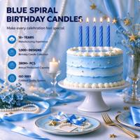 Bougies d'anniversaire classiques de couleur unie, bleues, sans gouttes, en spirale, pour la décoration de fête, vente en gros