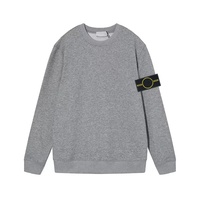 Pull en coton tricoté gris pierre pour homme, coupe classique, respirant, couleur unie, avec logo sur la manche gauche, idéal pour l'automne