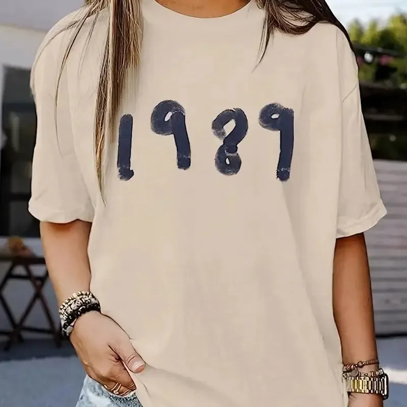 Camiseta de manga curta grande com desenho musical para concertos, camiseta vintage estampada com letras, moda feminina, moda musical