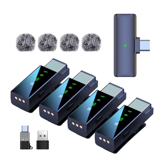 4 Wireless Lavalier Microphone System for iPhone Android Computer, Mini Lapel Mic with USB C,48KHz 24Bit,Reverb,Noise Cancelling