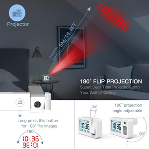 <span class=keywords><strong>Horloge</strong></span> multifonctionnelle numérique LCD <span class=keywords><strong>avec</strong></span> alarme, rotation à 180 degrés, <span class=keywords><strong>projecteur</strong></span> et fonction de répétition, <span class=keywords><strong>horloge</strong></span> de projection sur le plafond - Product Image 2