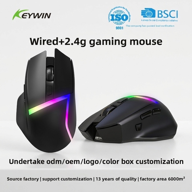Keywin Programmable 7D OEM ODM LED RGB USB Wired Gaming Mouse Custom 8000 DPI Tri-mode USB Wired 2.4g Wireless Gaming Mousse