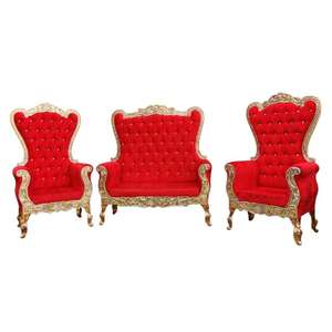 Conjunto de Sofás para Escenario de Boda Real India – Sofá Maharaja de Madera Tallada en Terciopelo Rojo Hecho a Mano, Producto al por Mayor - Product Image 4