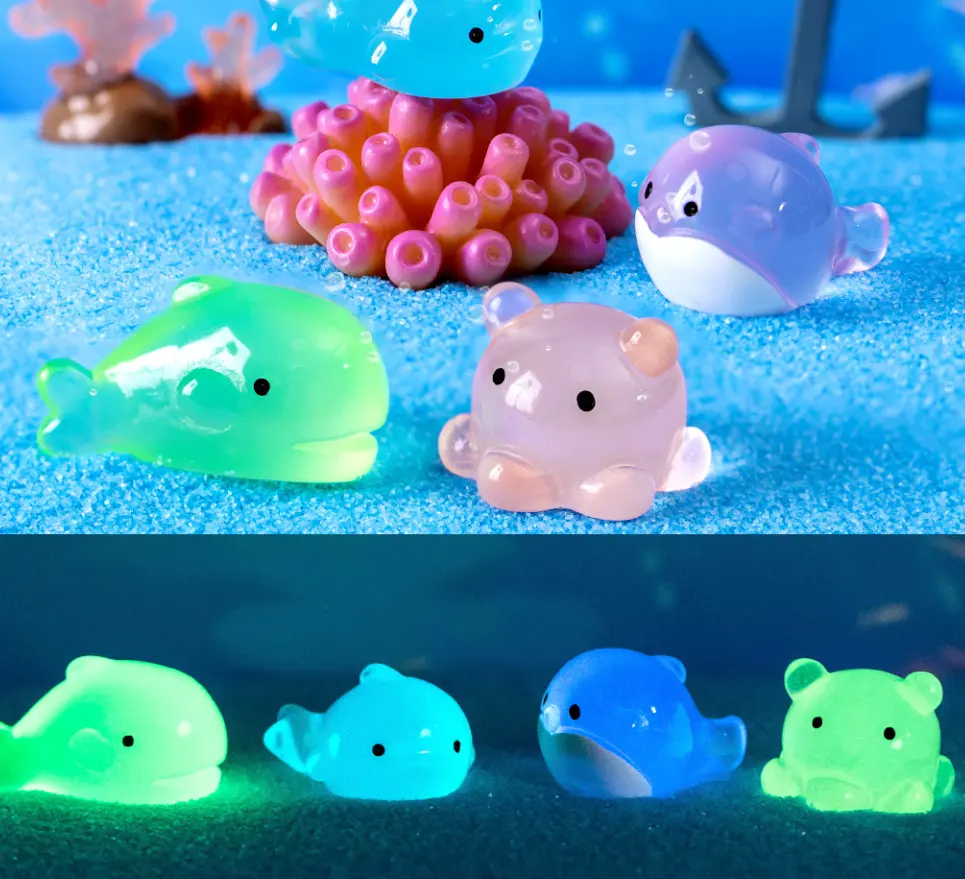 animals statue lovely cute animals sea Theme Miniature tiny resin decoration luminous dolphin Whale octopus