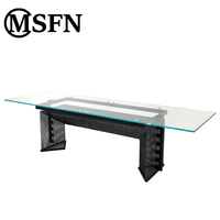 Table à manger rectangulaire en verre trempé, base en maille métallique noir mat, design géométrique minimaliste, meubles de maison, stable et durable