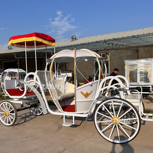 Carruaje eléctrico ZOWN con forma de calabaza, color blanco con techo rojo y adornos dorados, para transporte en bodas al aire libre - Product Image 1