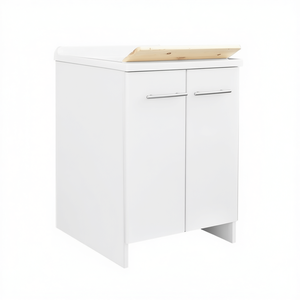 Mueble de baño de 60 cm de ancho con lavabo y cesta extraíble, 2 puertas, acabado en melamina impermeable - Product Image 3