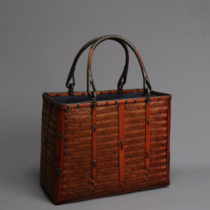Bamboo Woven Handbag Women's Shoulder Bag Manual Crafted Geometric Pattern Bohemian Style With Handle - Product Image 2