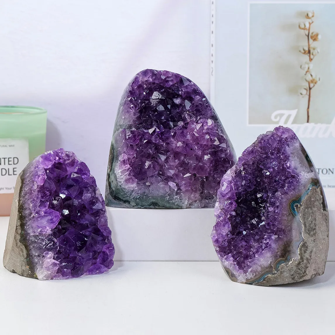 Wholesale Natural Healing Crystal Amethyst Cluster Crafts Carved Rough Crystal Geode For Decor