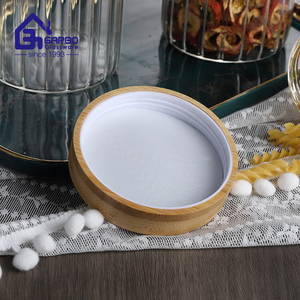 Proveedor de fábrica, tarros de almacenamiento con diseño de rayas de borosilicato alto, tarro de vidrio hermético <span class=keywords><strong>para</strong></span> <span class=keywords><strong>cocina</strong></span> con tapa de madera <span class=keywords><strong>para</strong></span> alimentos - Product Image 6