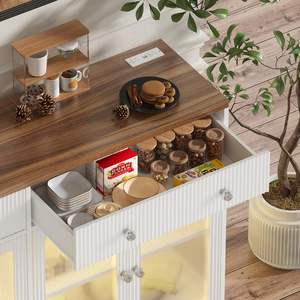 Buffet en bois de style campagnard avec port de charge, portes en acrylique cannelées, étagères réglables, bar <span class=keywords><strong>à</strong></span> <span class=keywords><strong>café</strong></span> écologique pour la cuisine - Product Image 4