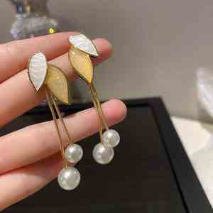 Orecchini lunghi con nappine a foglia di perla da donna di lusso gioielli a goccia alla moda con <span class=keywords><strong>Personalit</strong></span> - Product Image 2