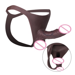 Wearable Black Color Realistic Hollow <b>Dildos</b> T-back Panty Strap on Silicone Penis Sleeve Extender Cock Enlarger Men Sex Toy - Product Image 1