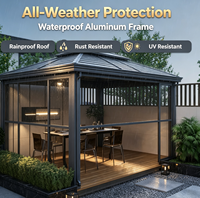 Gazebo moderne en aluminium à persiennes, éclairage LED, écrans d'intimité, toit rigide imperméable, résistant aux UV, verre trempé, résistant à la corrosion