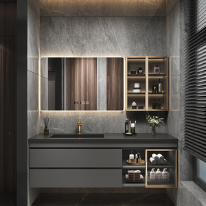 Mueble de Baño Moderno de Lujo Ligero, Montado en la Pared, <span class=keywords><strong>con</strong></span> Lavabo de Cerámica de Piedra Sinterizada sin Costuras, Espejo Inteligente <span class=keywords><strong>con</strong></span> Almacenamiento para Vestidor - Product Image 2