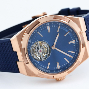 Montre mécanique à tourbillon avec bracelet en cuir bleu de style classique, tendance et élégante, unisexe, boîtier en acier inoxydable haut de gamme - Product Image 3
