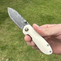 Couteau de poche Damas fait main, manche unique en os de vache, couteau EDC professionnel à roulement à billes pour collection ou cadeau