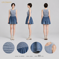 Robe mini évasée bleue pour femme avec corsage smocké, col rond, sans manches, décontractée, pour l'été et les vacances, vente en gros OEM