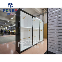 Vitrine d'exposition de vêtements élégante en bois de qualité supérieure, robuste, écologique, recyclable, avec logo personnalisé et éclairage LED, sur mesure