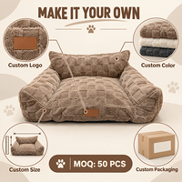 Canapé-lit orthopédique carré personnalisé en jacquard peluche pour chien avec housse amovible et lavable, coussin de soutien, canapé pour animaux de compagnie OEM, MOQ 50 PIÈCES
