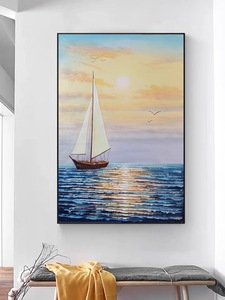 Pittura <span class=keywords><strong>di</strong></span> paesaggio marino della tela della camera da letto del salone della decorazione <span class=keywords><strong>di</strong></span> arte della parete fatta a mano pura moderna con le <span class=keywords><strong>barche</strong></span> - Product Image 2