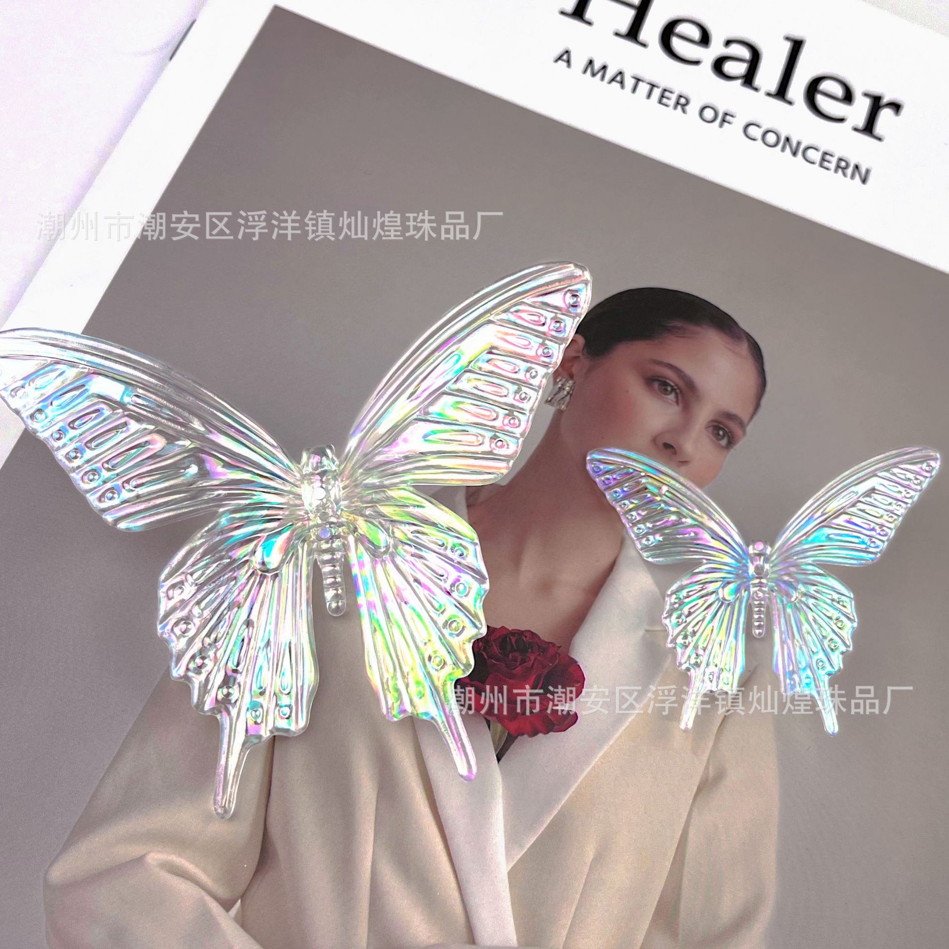 papillon 3D transparent irisé