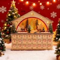 Calendario de Adviento de Navidad de Madera Iluminado, Caja con Forma de Casa para Contar Regresos a 24 Días, con Cajones Recargables, Regalo Navideño para Niños, Decoración