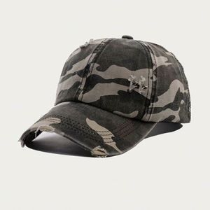 Casquettes de baseball et de sport en coton délavé à 6 panneaux, motif camouflage léopard, style déchiré, vente en gros Chine - Product Image 5