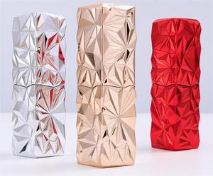 Tube de rouge à lèvres vide en aluminium carré, design unique, or brillant, argent et rouge, étiquette privée - Product Image 2