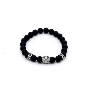 Pulsera de Cuentas de Ágata Negra Mate y Plata Tibetana de 8mm, Joyería de Moda Unisex, Cuentas Redondas, Origen Guangzhou - Product Image 1