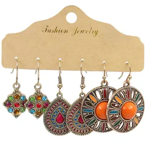 Fashion Flower Earrings for Women Statement Vintage Boho Ethnic Antique Copper Dangle Drop Earrings Hanging Jewelry