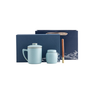 Juego de tazas de té de porcelana Tianqing Ru, taza de cerámica con cuchara, regalo de oficina para reuniones de negocios y festivales - Product Image 5