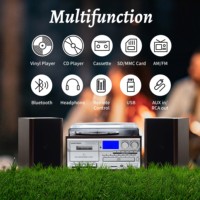 Lecteur de disques vinyles rétro en gros, centre musical, USB, CD, cassette, radio AM/FM, Bluetooth, lecteur de disques vinyles avec haut-parleurs externes