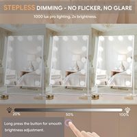 OEM ODM for Design Square Standing Makeup Mirror Touch Switch Magnifying 12 LED Lighted Ultra-Bright Metal+Glass