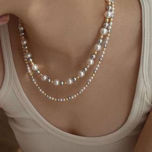 Dois Opcional Bela Artificial Pérola Jóias Colares 40 + 5cm de comprimento com 4mm e 4 + 6 + 8mm Cores Misturadas Beads Cadeia Tipo - Product Image 1