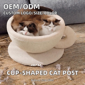 Arbre à chat en sisal moderne et écologique, grand espace, avec lit à gratter en forme de tasse à café, sans perte de fibres, pour chats, utilisable en toutes saisons - Product Image 1