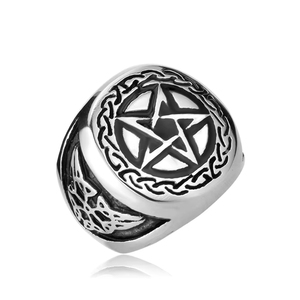 Anillo de Estrella de <span class=keywords><strong>David</strong></span> Personalizado de Acero Inoxidable Plateado al Estilo Punk Vintage Europeo y Americano al por Mayor para Hombre - Product Image 1