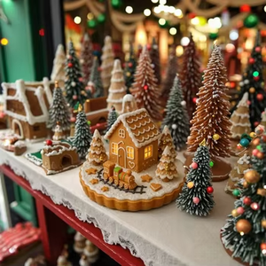 Dekorasi LED rumah kue jahe grosir kustom dengan Set kereta, ornamen meja natal untuk dekorasi rumah liburan - Product Image 2