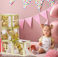 Boîte en papier transparente dorée et colorée pour la décoration de ballons, idéale pour les fêtes de bienvenue de bébé, les mariages, et les lettres décoratives LOVE