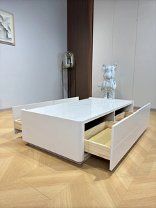 Ensemble console <span class=keywords><strong>TV</strong></span> et table basse blanc crème moderne : matériau éco-responsable, finition haute brillance, rangement avec tiroirs - Product Image 4