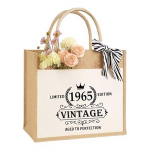 Custom Durable Eco-Friendly Reusable <b>Small</b> Jute <b>Tote</b> <b>Bag</b> Long Handle Letter Printed Logo Pattern Advertising Gift Use - Product Image 4