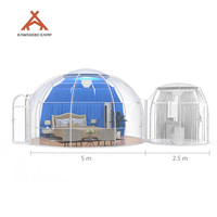 Dôme géodésique préfabriqué rond en polycarbonate PC Kawagebo Kamp (KK) de 5 m + 2,5 m de diamètre, type igloo, avec salle de bain