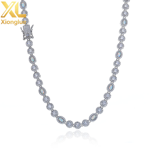 6mm Micro Opal Clear Multi Gemstone Chain Brass Necklace CZ Iced Out Zircon Jewelry Gift for Women <b>Men</b> Party - Product Image 2
