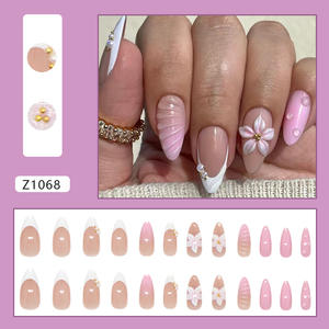 Ensemble faux ongles luxe amande 24 pièces presse 3d sur les ongles doux 3D lys dégradé conception ABS plastique bricolage salon - Product Image 2